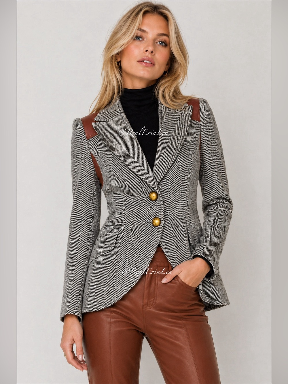 Smythe Rifle-Patch Equestrian Blazer Grey Herringbone 2 XS